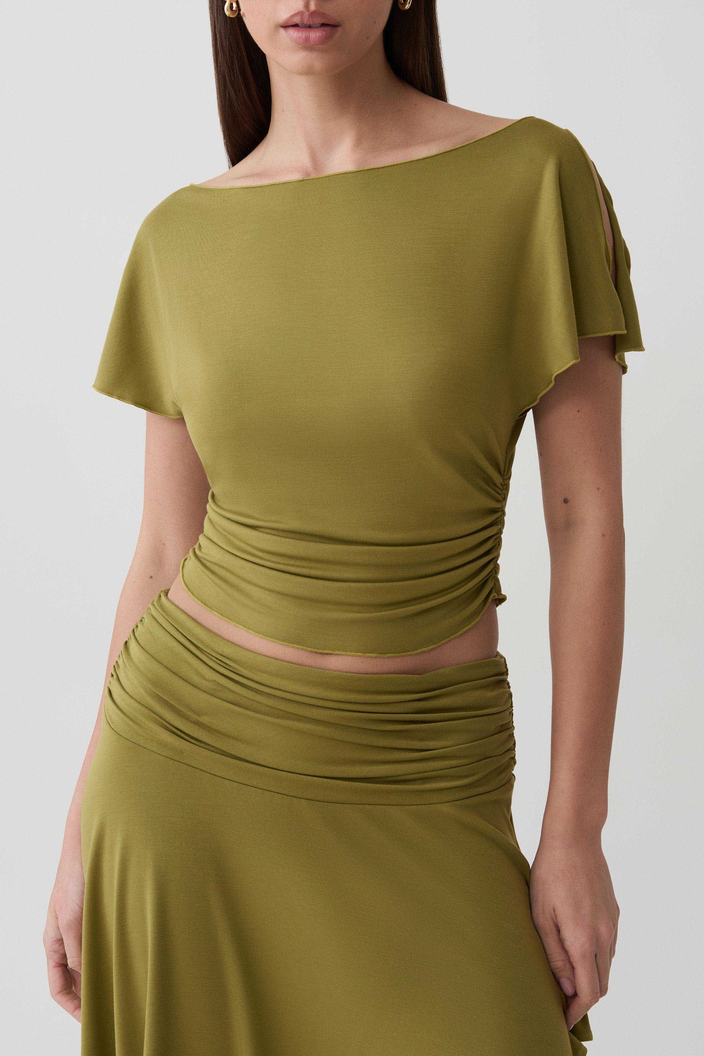 Talise Modal Flounce Short Sleeve Top - Vintage Olive view 3