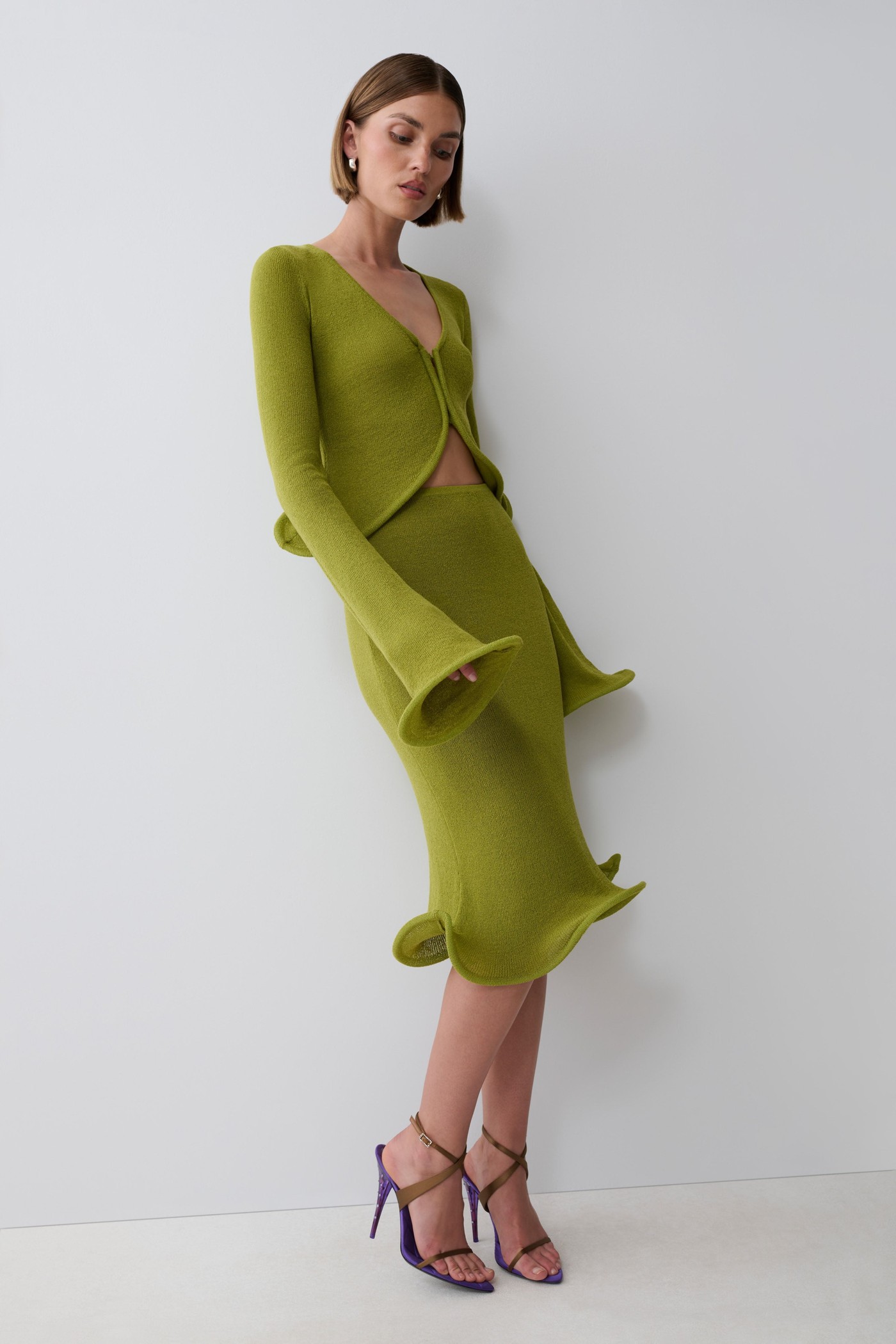 Gigi Long Sleeve Knit Top - Olive view 4