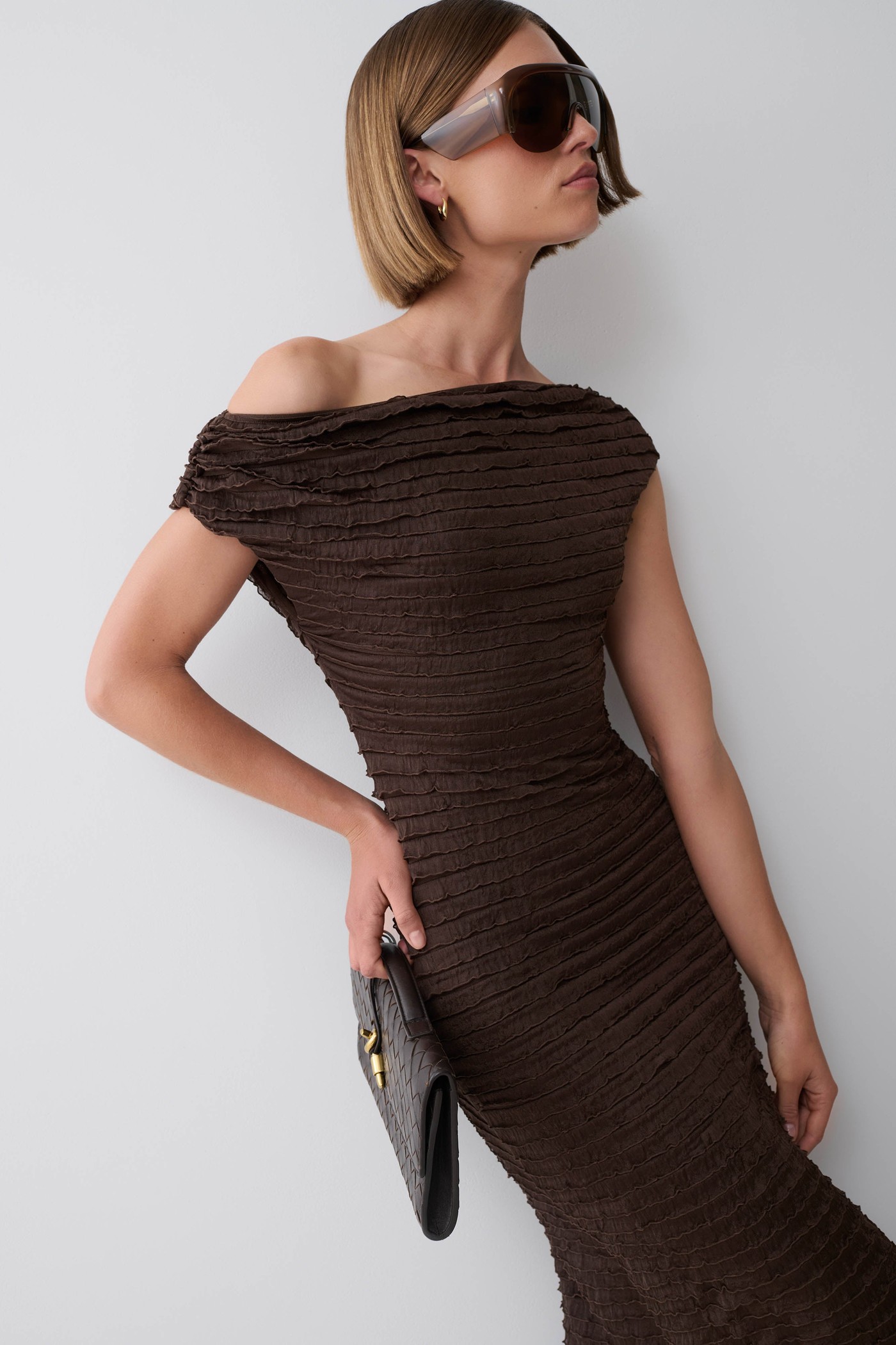 Nara Frilled Midi Dress - Chocolate view 4