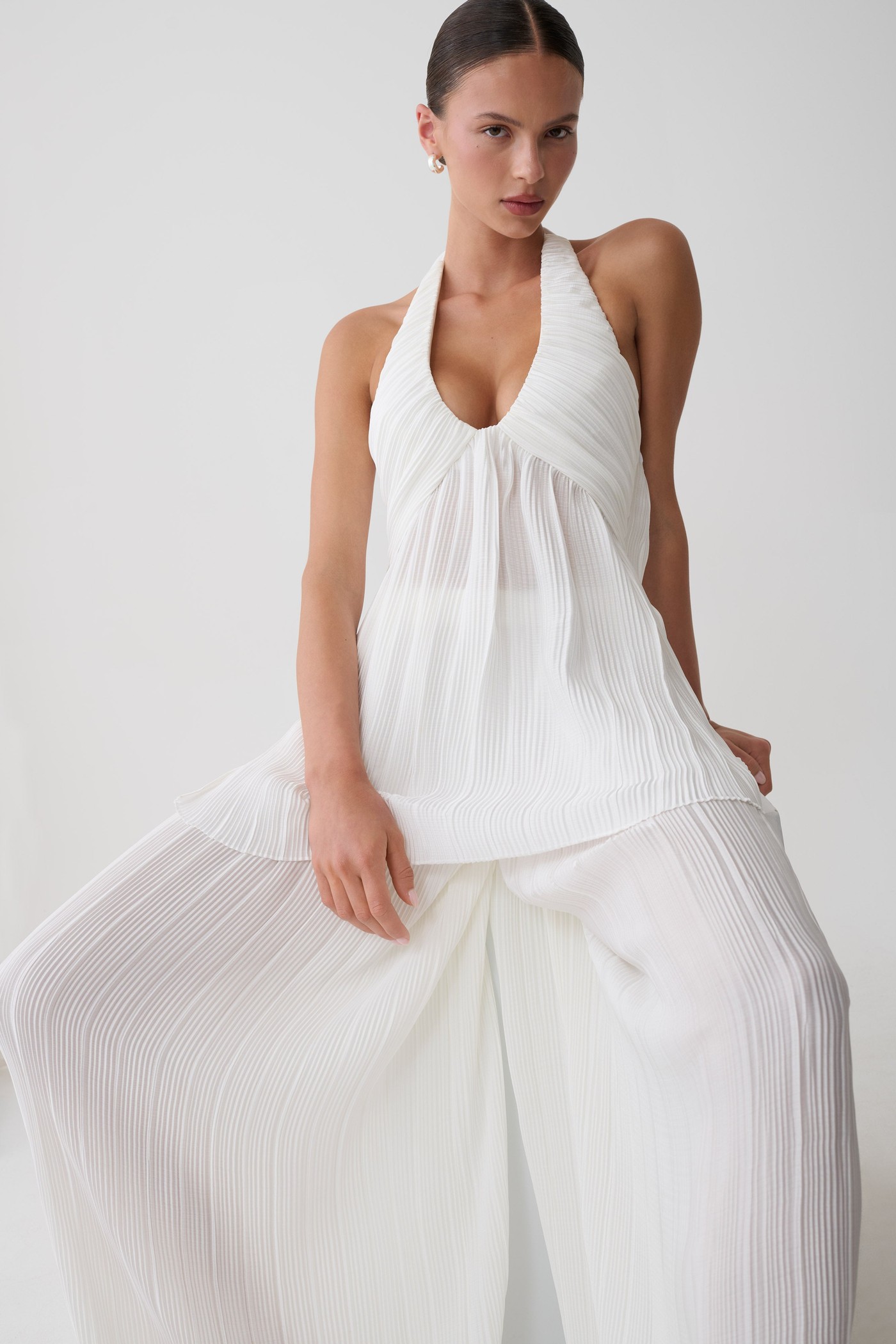 Jonah Plisse Straight Leg Pants - Ivory view 4