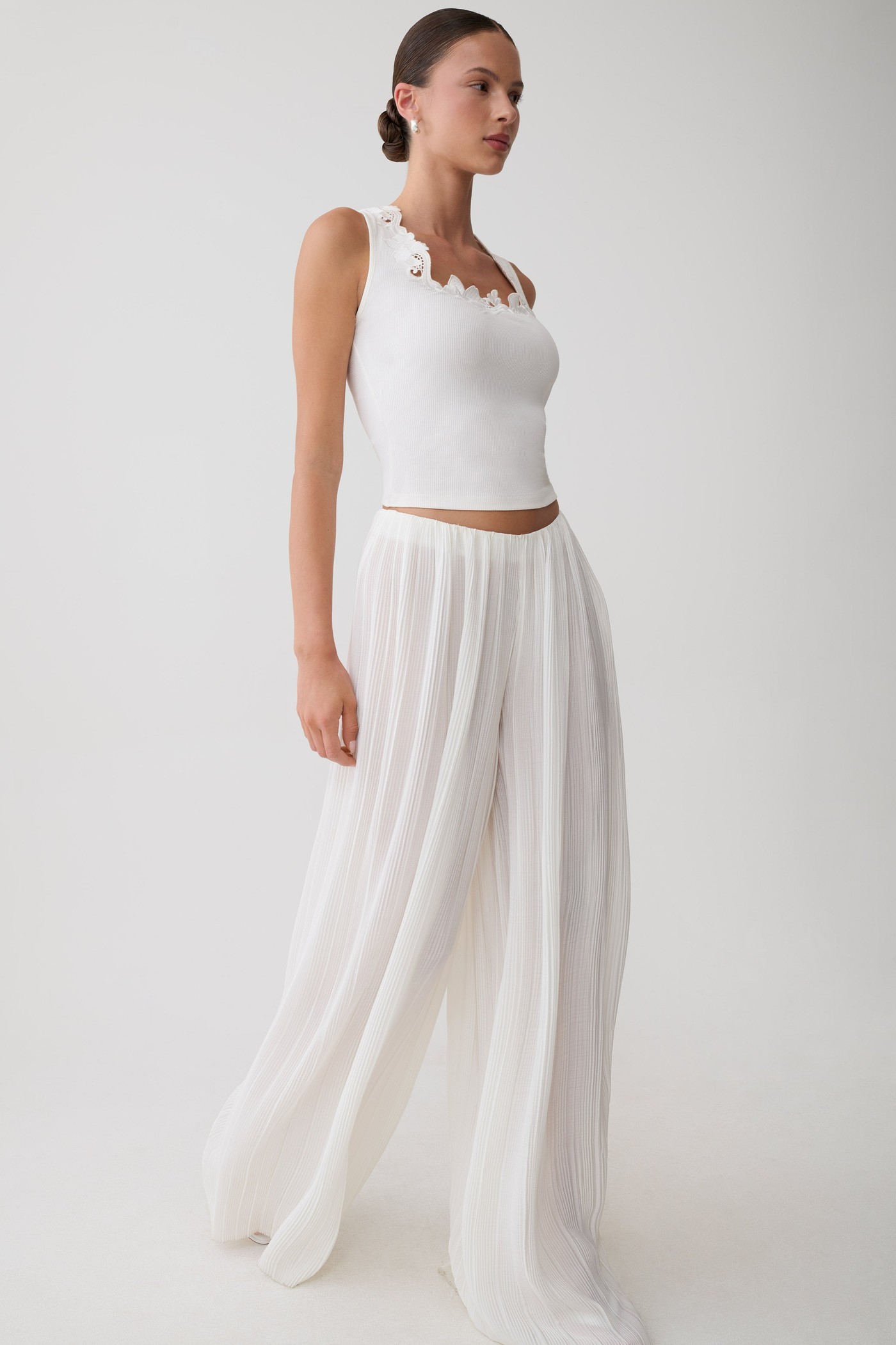 Jonah Plisse Straight Leg Pants - Ivory