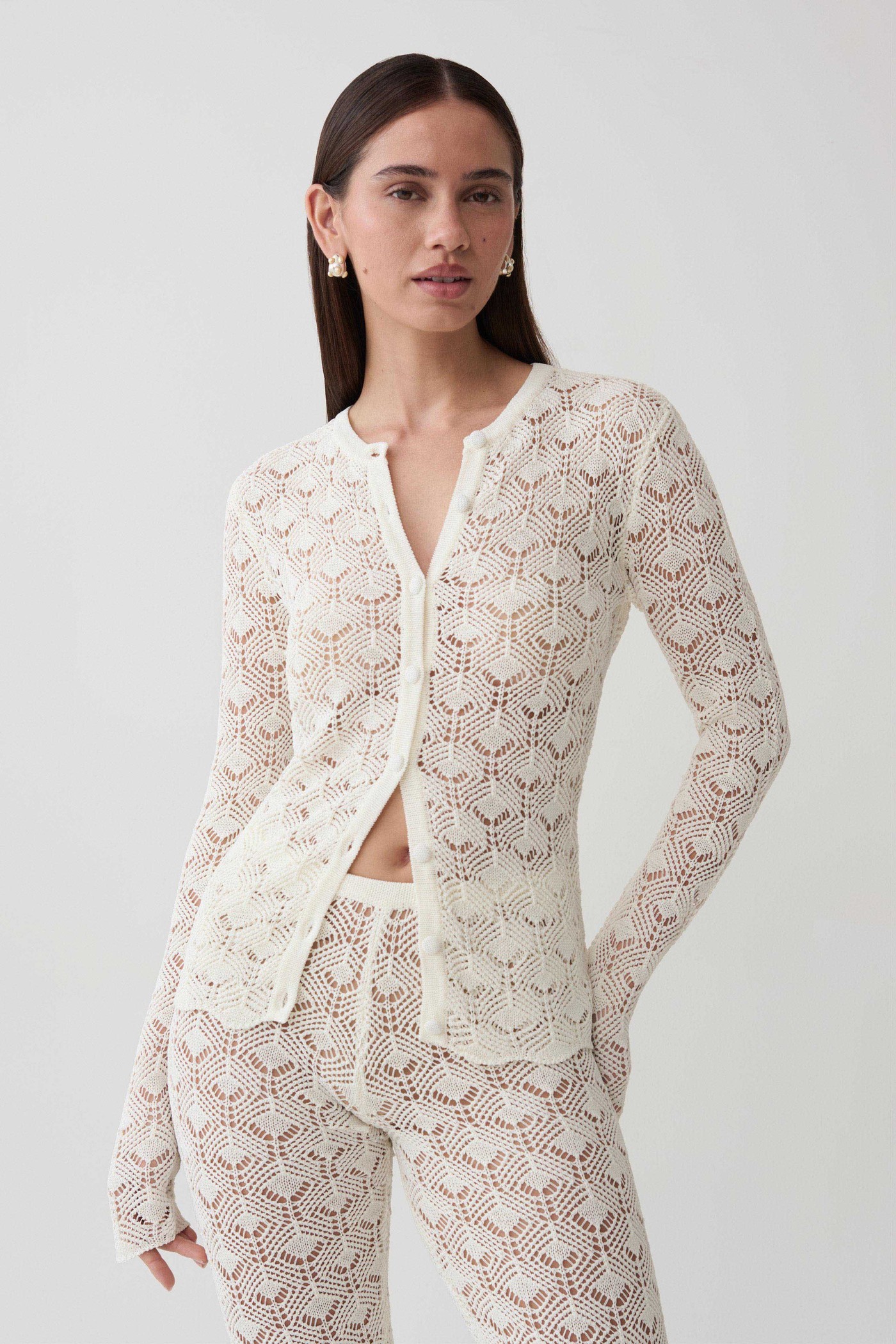 Nikiki Crochet Knit Cardigan - Ivory
