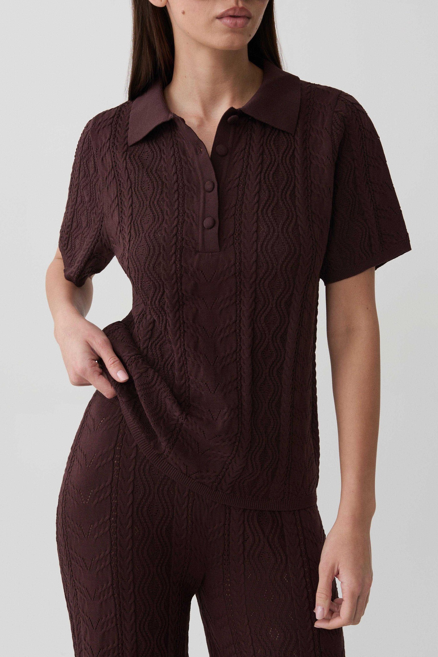 Jill Pointelle Knit Top - Chocolate view 3