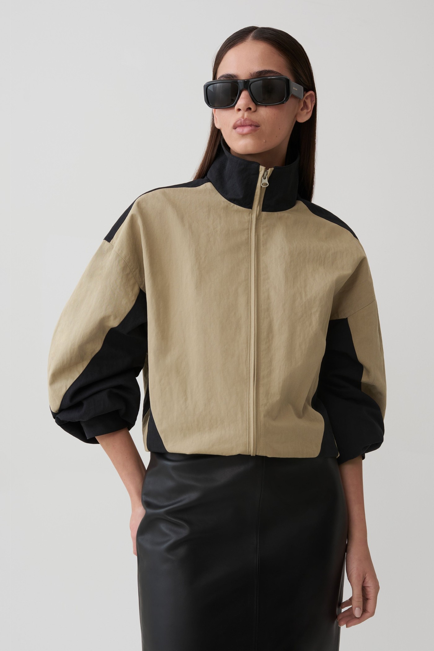 Lizzie Funnel Neck Bomber Jacket - Sage/Black view 4