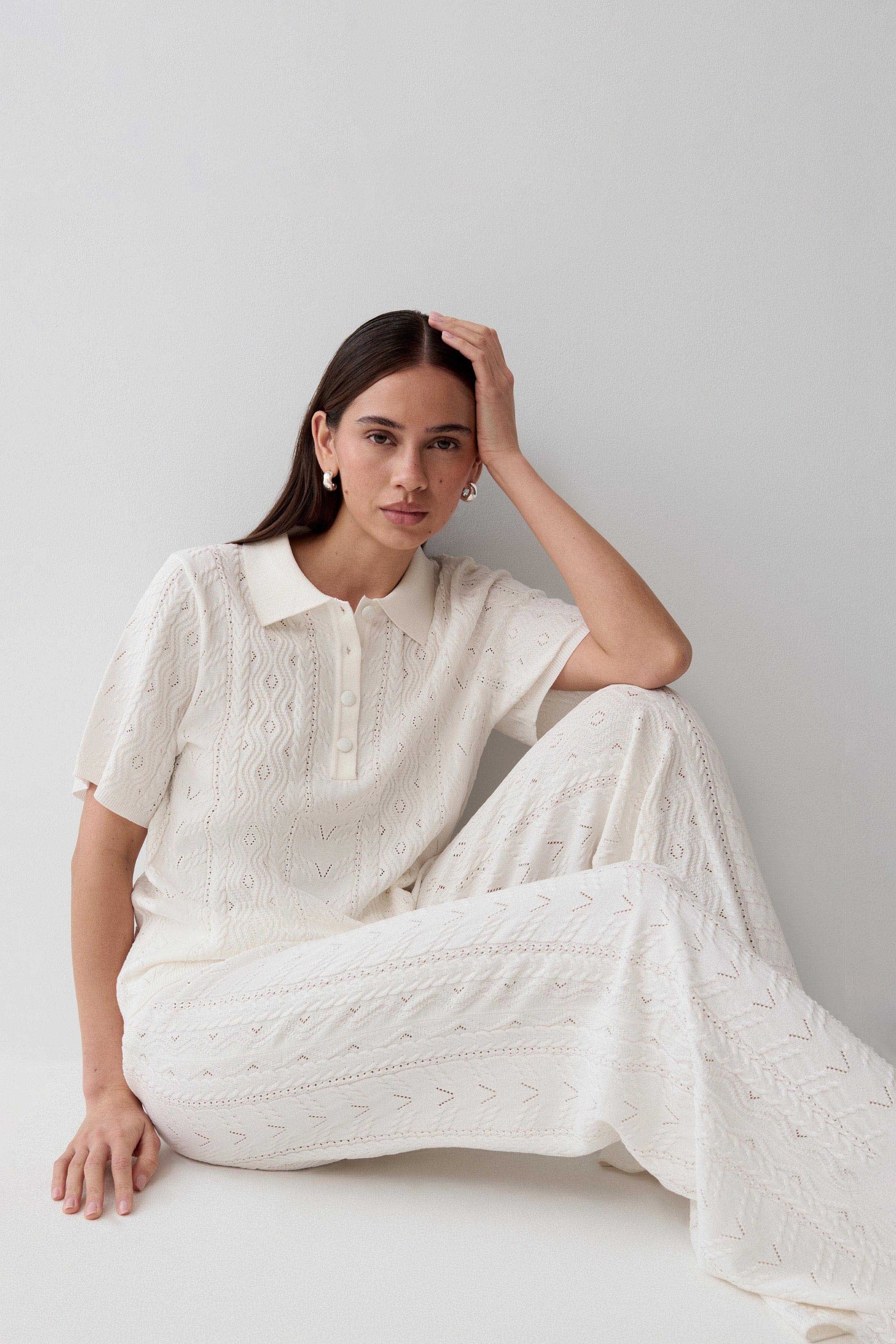 Jill Pointelle Knit Pants - White view 3