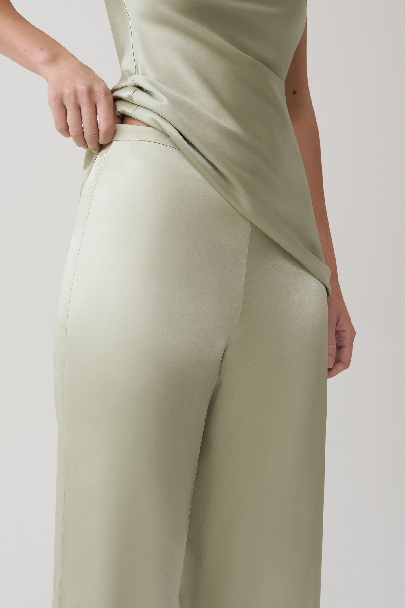 Kayla Silk Blend Straight Leg Pants - Sage view 4